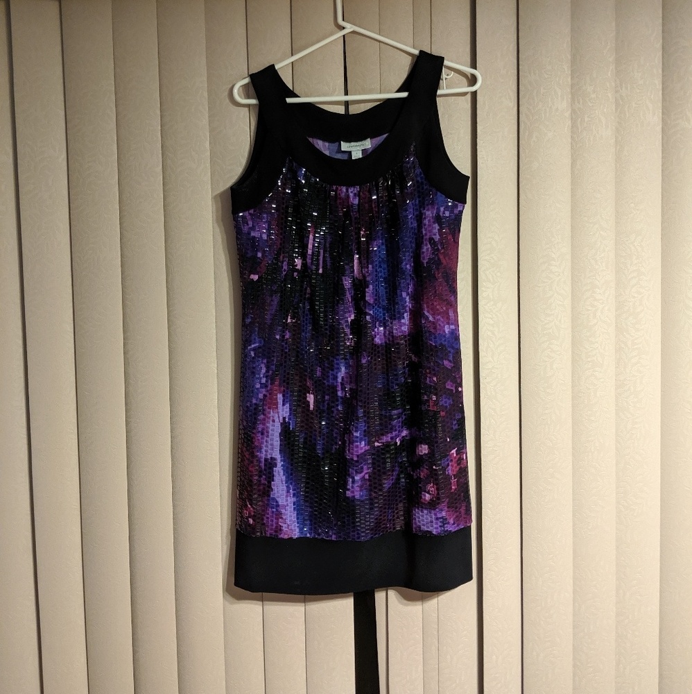 Dress Barn 60s Tie Dye Purple and Black Dress